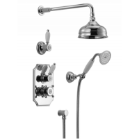 HUBER Victorian Комплект:термостатический смеситель c запорным вентилем,переключатель,верхний душ Easy Clean,ручной душ со шлангом на держателе,вывод,