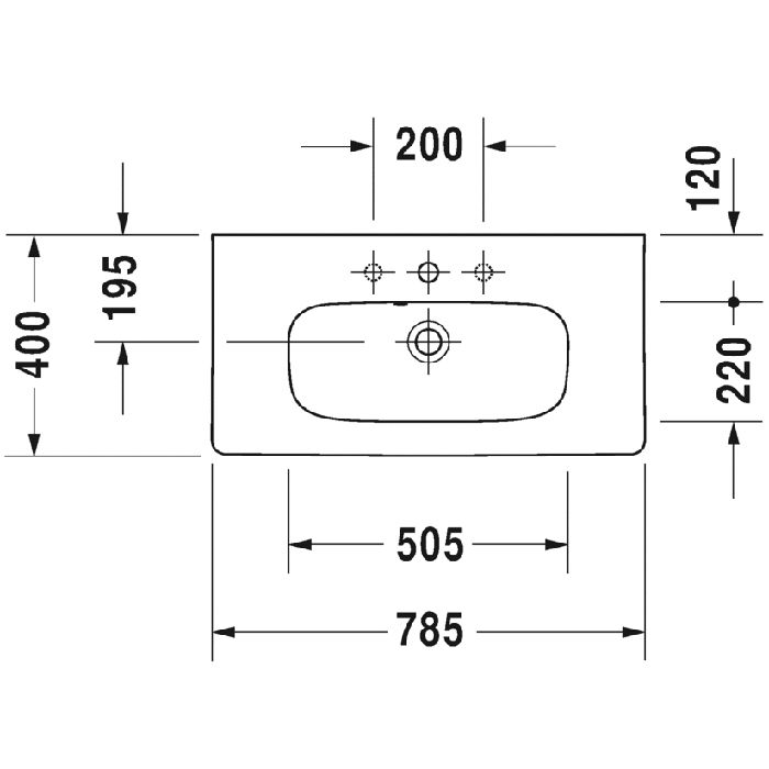 Duravit DuraStyle Раковина для мебели  компакт, с перел., с 3 отв. под смес., 785x400мм, Цвет: Белый