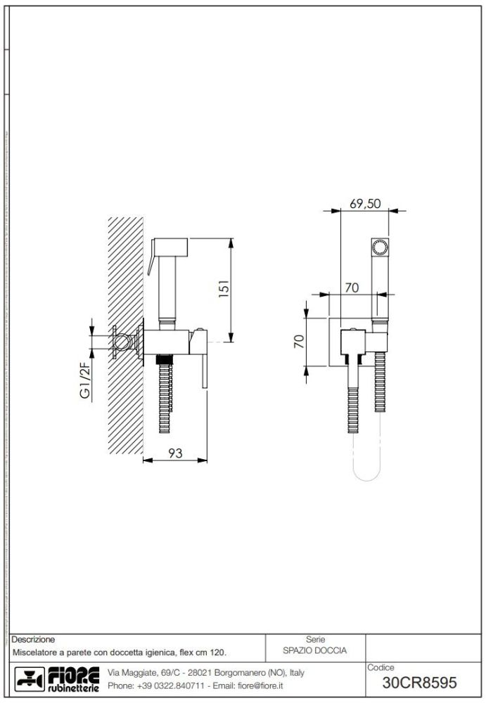 Fiore Shower, набор гигиенического душа квадратной формы, со смесителем на х/г воду, цвет сталь, артикул 30AA8595