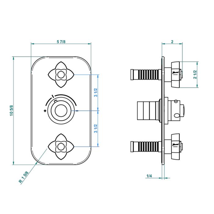 THG General items Встраиваемая  часть термостата на 3/4" с 2-мя вентилями