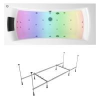 Гидро-аэромассажный комплект с хромотерапией 6 в 1 Lavinia Boho Evan 36315HAC, акриловая ванна 190x90 см, каркас с монтажным набором, подголовник, хромотерапия, аэромассаж, гидромассаж