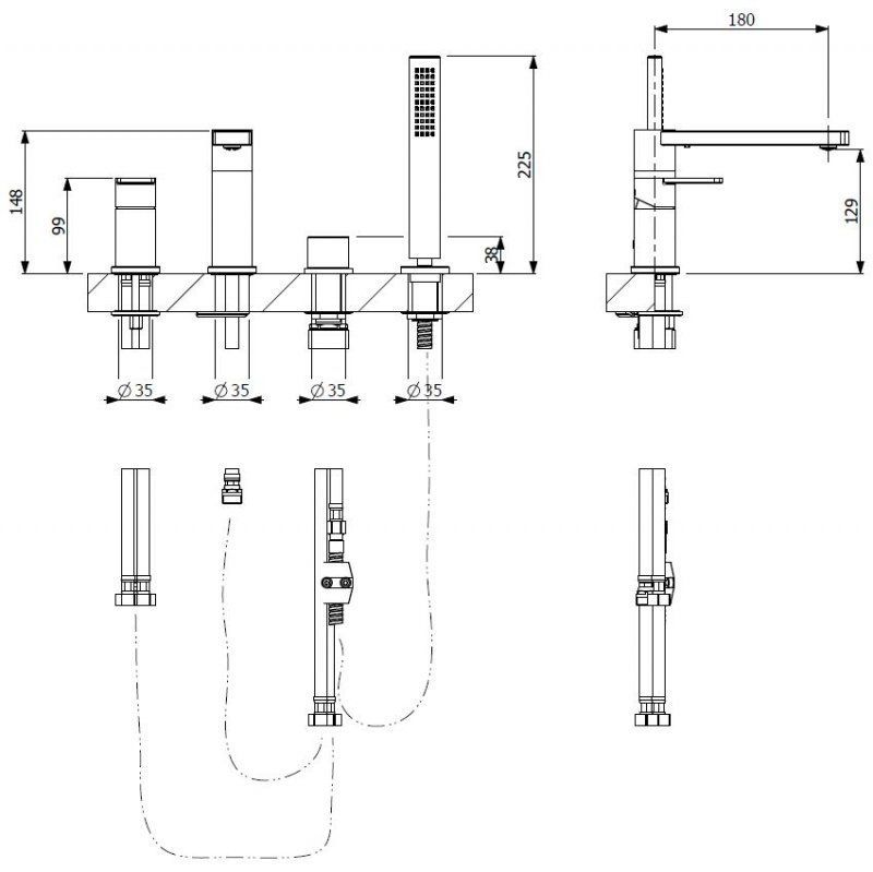 Смеситель на борт ванны CEZARES GLAM-BVDM4