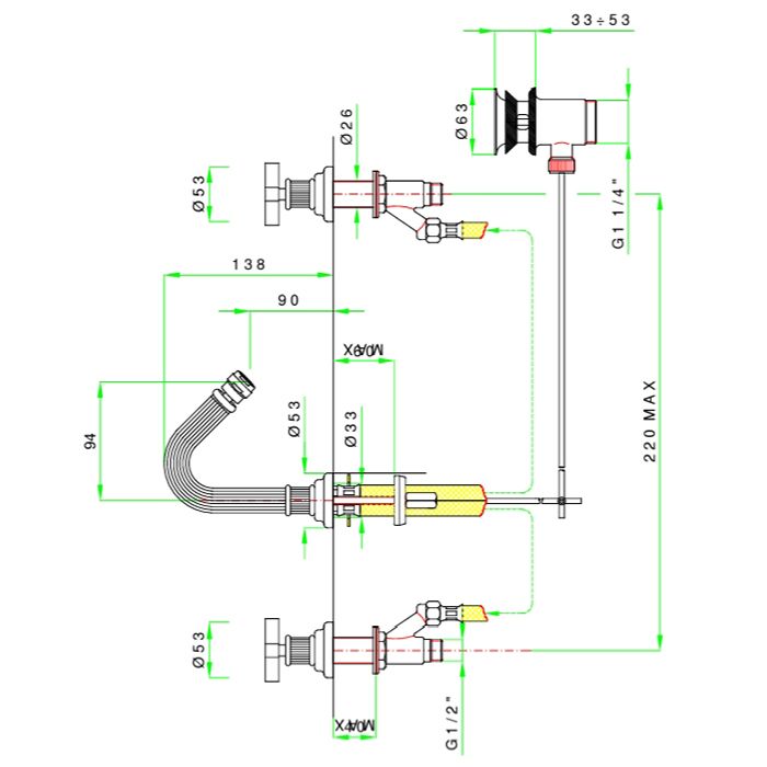 Nicolazzi Pantheon  Смеситель для  биде, на 3 отв, излив 94 мм, с донным клапаном,цвет хром, артикул 5115CR