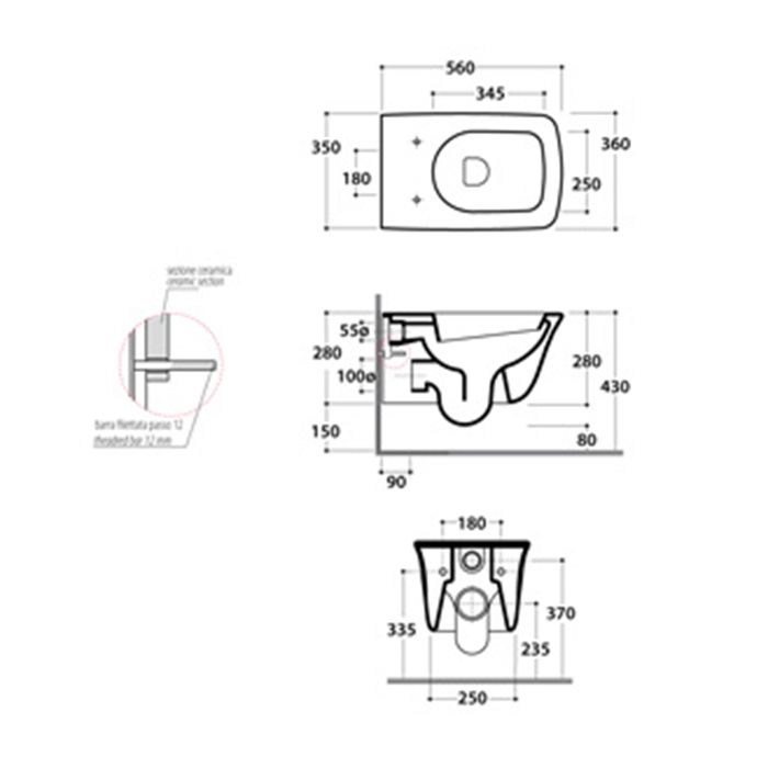 GLOBO Relais Унитаз подвесной 56*36см, с системой скрытого крепежа, цвет белый