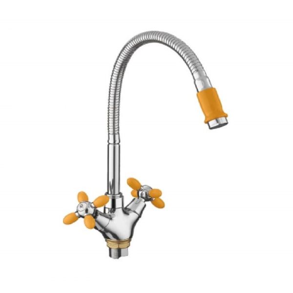 Смеситель для кухни с гибким изливом FASHUN A43127-9, хром/желтый
