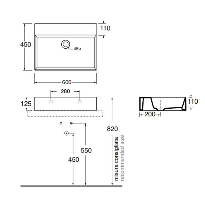 AZZURRA ELEGANCE Squared раковина подвесная/накладная 60х45см без отв. под смеситель , цвет Tortora AZZURRA ELEGANCE Squared раковина подвесная/накладная 60х45см без отв. под смеситель , цвет Tortora