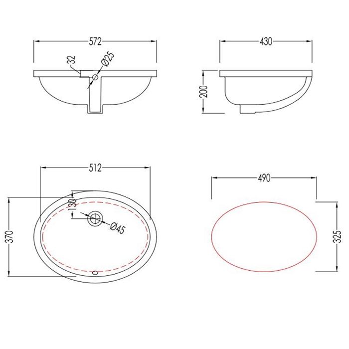 Devon WHITE 56 Раковина встраиваемая под столешницу (57,2х43 cм), цвет: белый