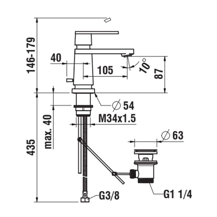 Смеситель для раковины, Laufen, New Classic, тип открывания воды-однорычажный, монтаж-на раковину/столешницу, отверстия для монтажа-1, высота, мм-146, вынос излива, мм-105, донный клапан-есть, тип подводки-гибкая, стандарт подвода воды-3/8", цвет-хром