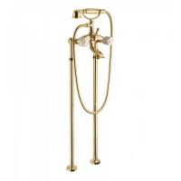 Bongio Fleur Blanc Смеситель для ванны напольный с ручным душем, цвет золото/белый фарфор