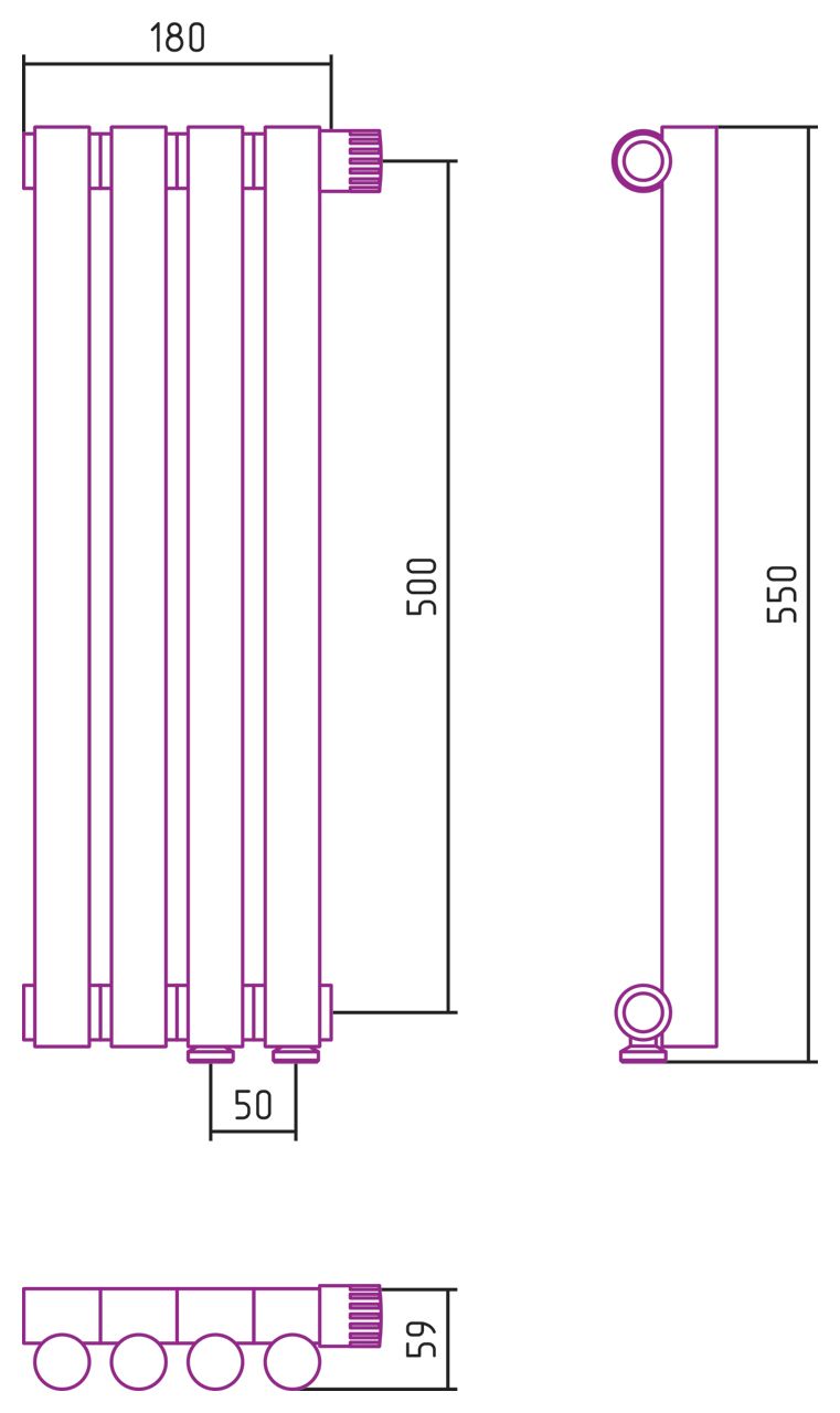 Отопительный радиатор ЭСТЕТ-1 н/ж EU50 правый 500х180 / 4 сек (ЗОЛОТО)