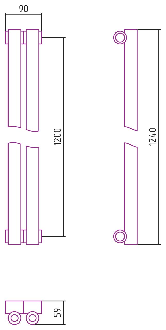Отопительный радиатор ЭСТЕТ-0 н/ж 1200х90 / 2 сек (Состаренная Латунь)