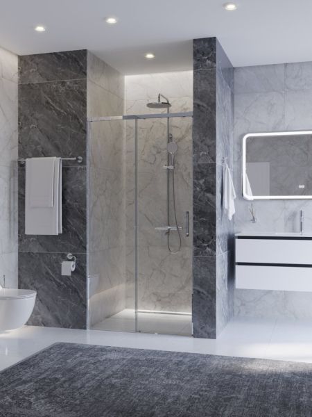 PLANE-BF-1-140-C-GM Душевая дверь, отделка Оружейная сталь