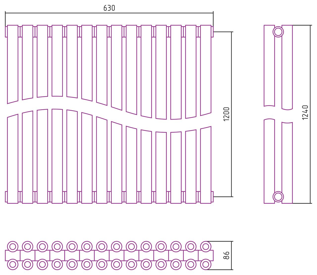 Отопительный радиатор ЭСТЕТ-00 н/ж 1200х630 / 14 сек (Золото)