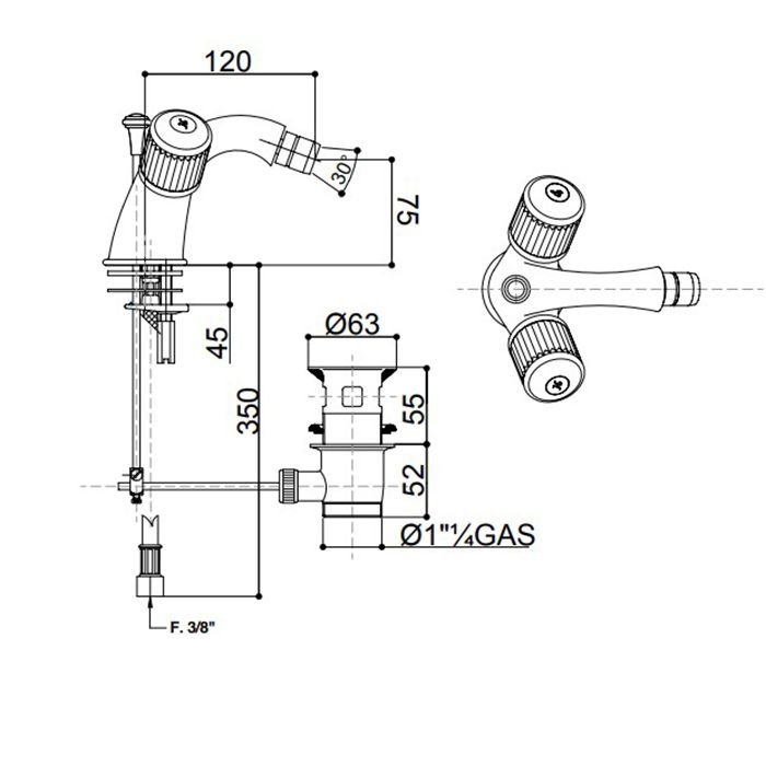 Bongio Cristallo Смеситель для биде на 1 отв. , цвет хром/cristallo Bianco 00