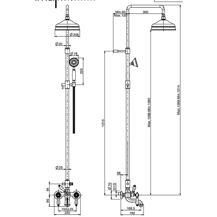 Fima Carlo Frattini Herend Душевая стойка, верхний душ 20см., со смесителем, ручным душем и держателем, цвет: хром Fima Carlo Frattini Herend Душевая стойка, верхний душ 20см., со смесителем, ручным душем и держателем, цвет: хром