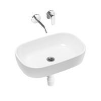 Комплект 3 в 1 Lavinia Boho Bathroom Sink 21510128, накладная фарфоровая раковина 54 см, встраиваемый смеситель со скрытым механизмом, пластиковый сифон