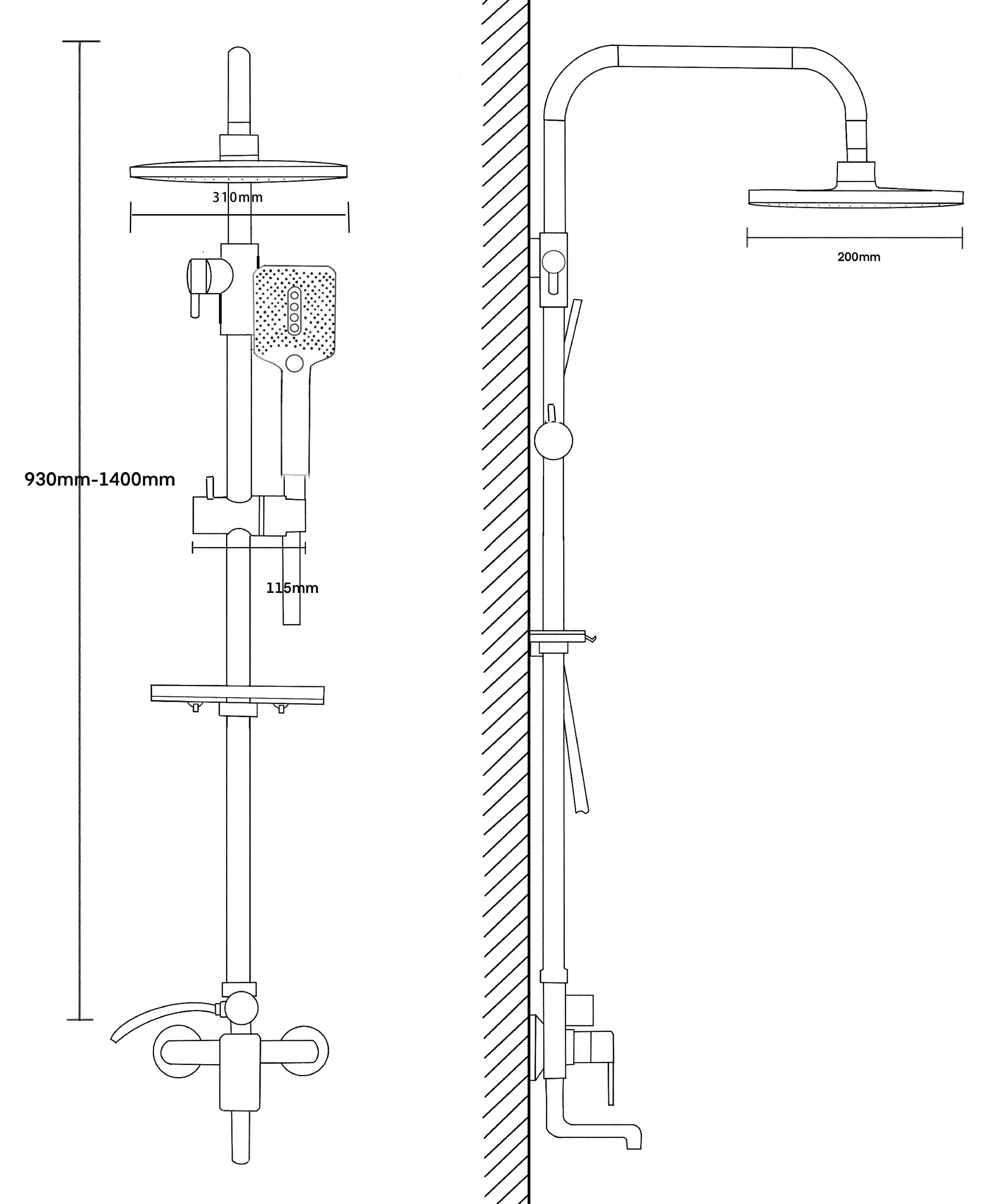 Душевая система со смесителем Black, артикул: VST112Black, VODA