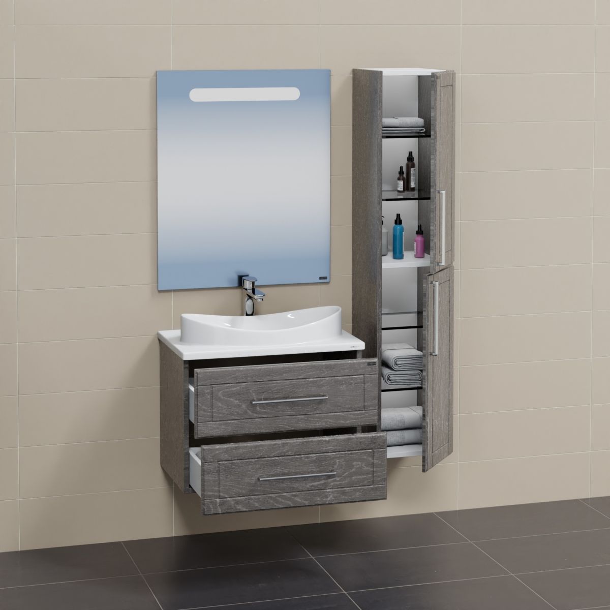 Тумба для умыв. "Венера 70" дуб шале графит, подвес. (ум Вега 70 литой мрамор)