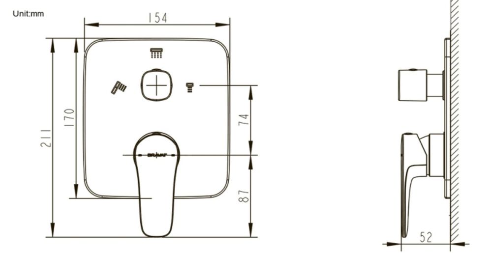 Смеситель для душа встраиваемый на 3 потока Bravat Source PB8173218CP-3-ENG, хром, артикул PB8173218CP-3-ENG