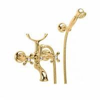 Nicolazzi Nuova Brenta Смеситель для ванны с 2мя ручками, настенный, с душевой лейкой, цвет: Gold Brass