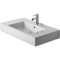 Раковина, Duravit, Vero, ширина, мм-850, глубина, мм-490, высота, мм-170, отверстия для смесителя-одно, перелив-есть, тип перелива-открытый, материал-керамика, крепеж-необходимо заказать, цвет-белый