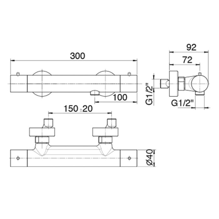 Fantini Lame Смеситель для душа, настенный, термостатический, на 1 источник, без душевого набора, цвет: хром