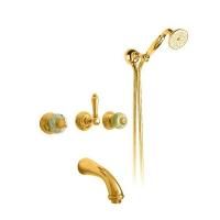 Nicolazzi Onice Смеситель для ванны с 2мя ручками, встроенный, вкл. внутр часть + комплект руч. душа, цвет: золото