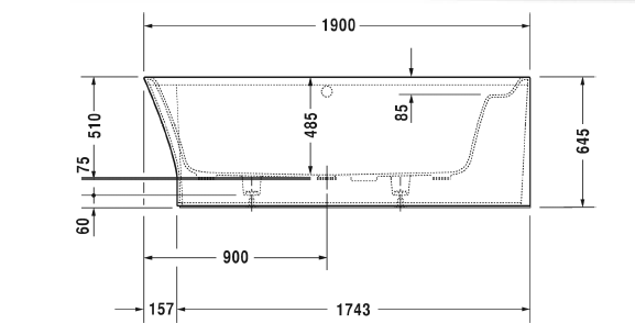 Duravit Cape Cod Ванна угол справа 1900x900mm с бесшовной панелью и ножками, с одним наклоном для спины, цвет белый