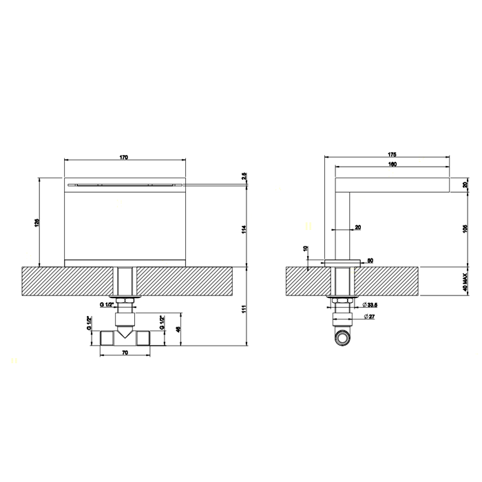 Gessi Rettangolo Каскадный излив для ванны, для монтажа с удаленным управлением (не входит в комплект), цвет: хром
