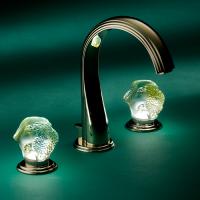 THG JADE DRAGON Смеситель для раковины на 3 отверстия, с донным клапаном, ручки нефрит с подсветкой, цвет полированное золото