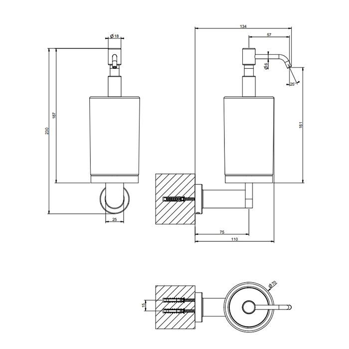 Gessi Emporio accessories Дозатор для жидкого мыла настенный, сатинированное стекло, цвет: Chrome, артикул 38815#031