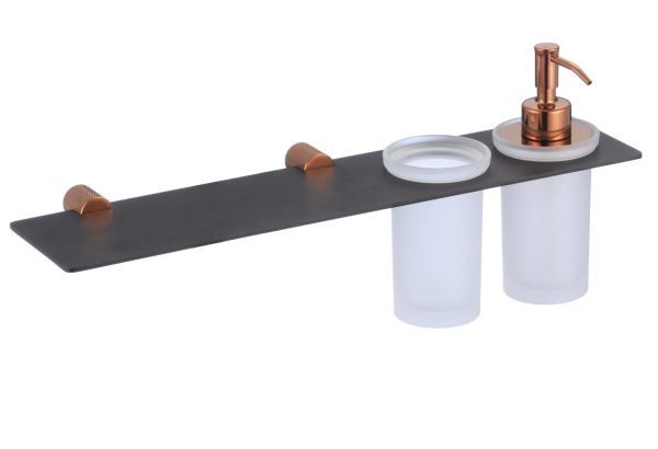 Дозатор для жидкого мыла и стакан с полочкой Savol S-002169HD, черный/бронза
