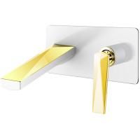 Смеситель для умывальника из стены БЕЛЫЙ+ЗОЛОТО