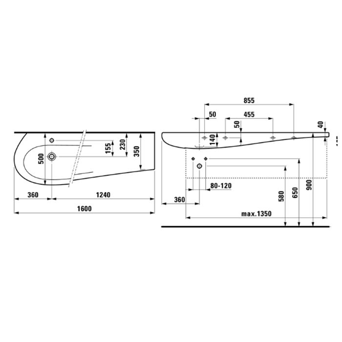 Laufen Alessi One Раковина 1600х500х165мм с 1 отв. под смеситель, полка справа, с покр. LLC, цвет: белый Laufen Alessi One Раковина 1600х500х165мм с 1 отв. под смеситель, полка справа, с покр. LLC, цвет: белый