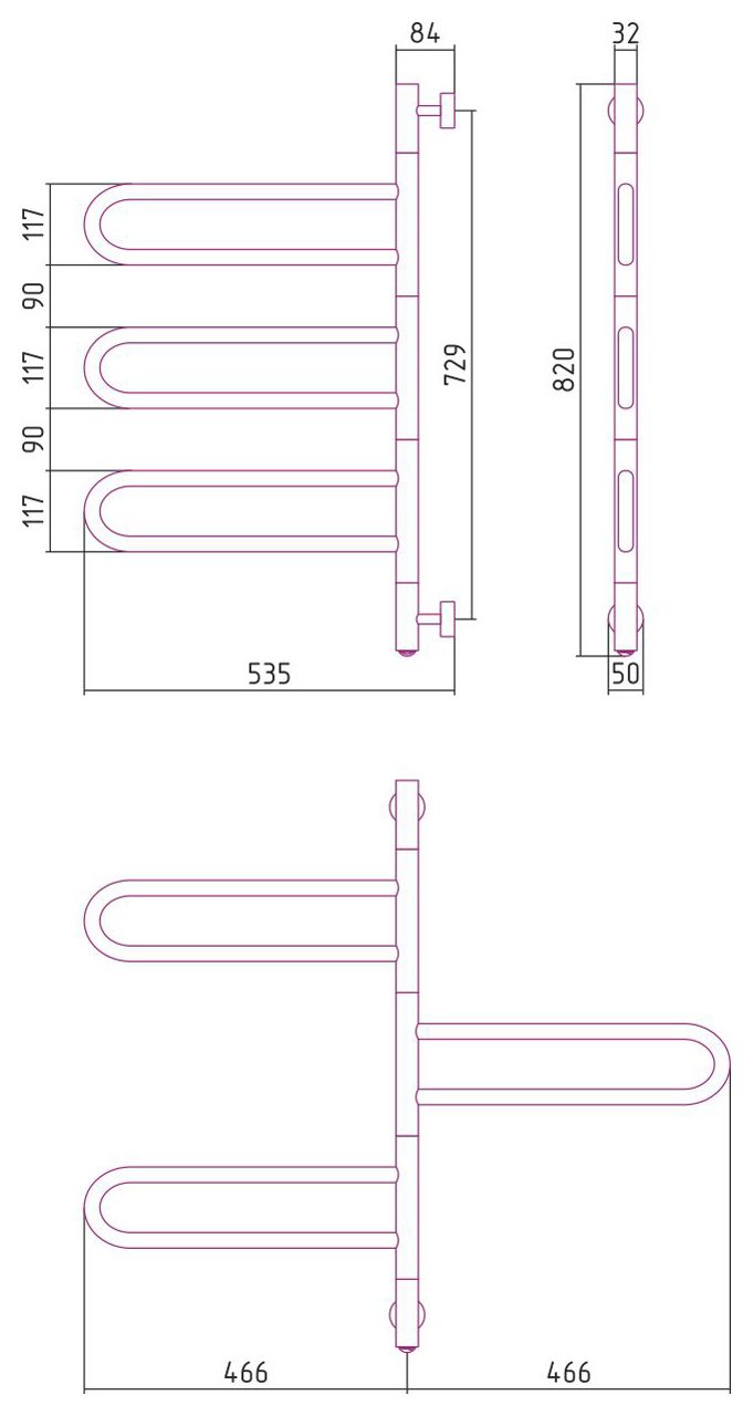 Электрический полотенцесушитель СТИЛЬЕ "Формат 50 ПВ" 830х535 (3 П) 21 (Без покрытия)