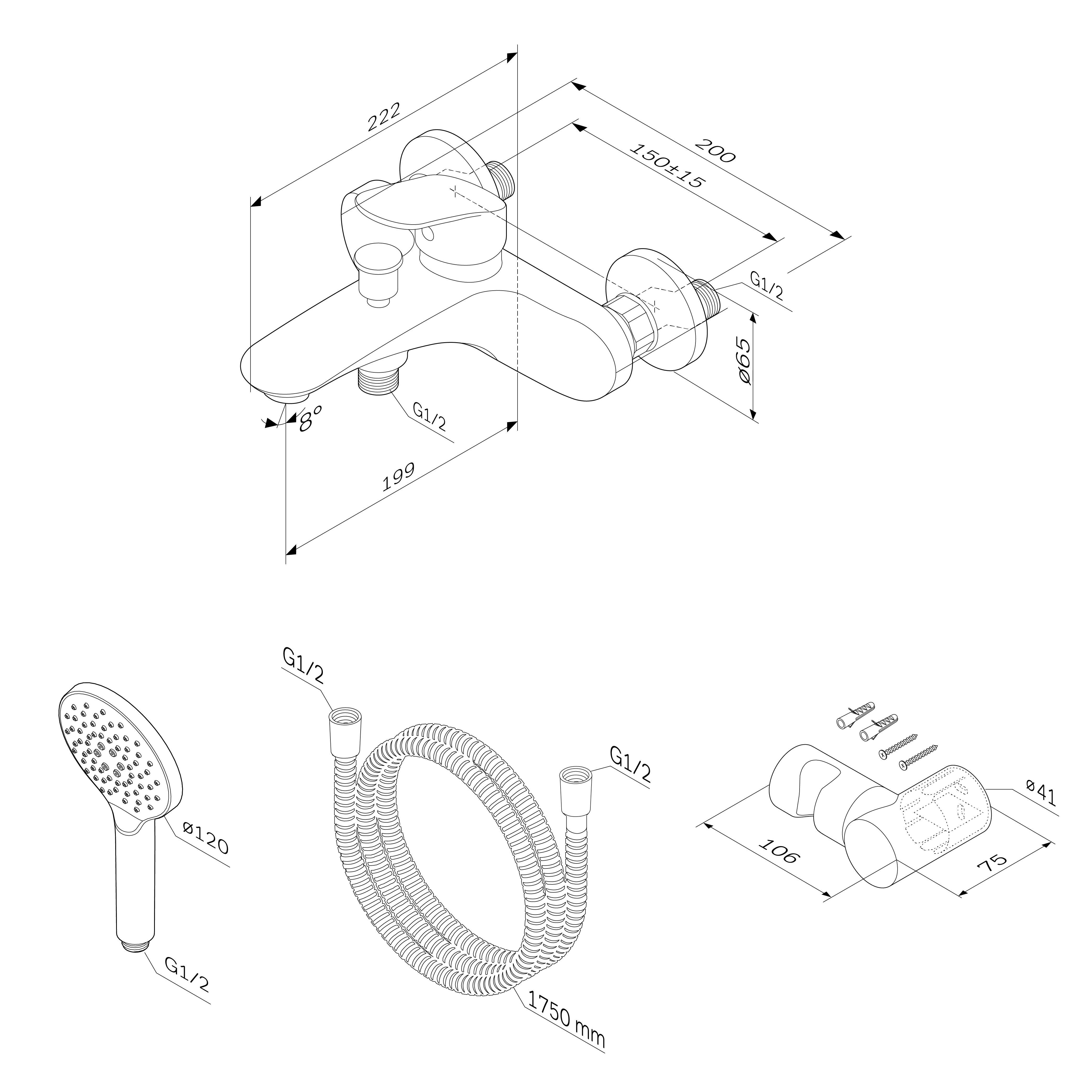 F8015000 Like, смеситель д/ванны/душа, душ.набор, хром, шт. F8015000 Like, смеситель д/ванны/душа, душ.набор, хром, шт.
