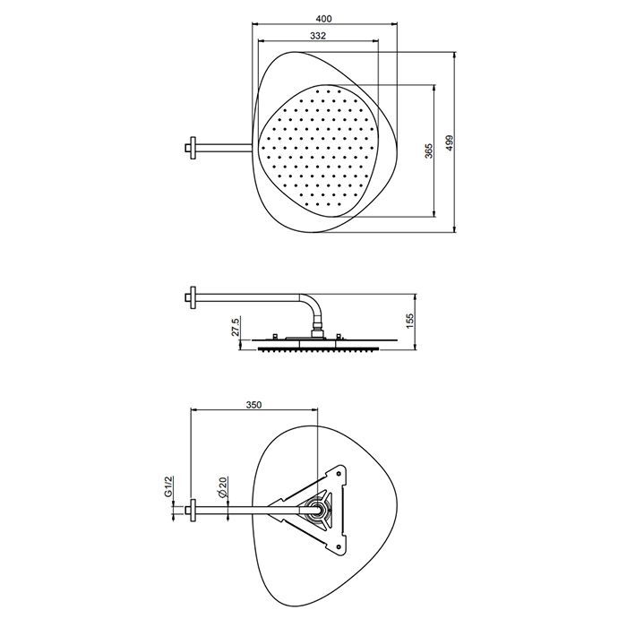 Fima Carlo Frattini Soffioni Верхний душ 49х40см., настенный, Cloud, цвет: чёрный матовый