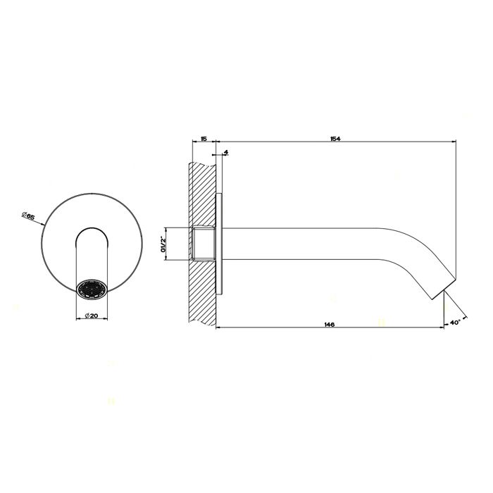 GESSI 316 Настенный излив 146мм на 1/2”, комбинируемый с удаленным управлением (не входит в комплект), цвет: steel brushed