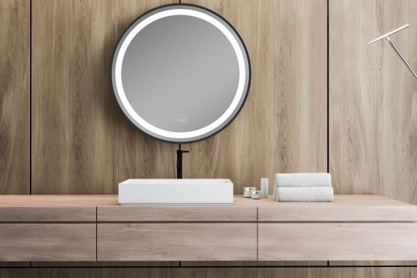 Xpertials Klara Redondo, зеркало Ø80 см, 2 датчика: LED подсветка с регулировкой яркости и антизапотевание, профиль черный матовый