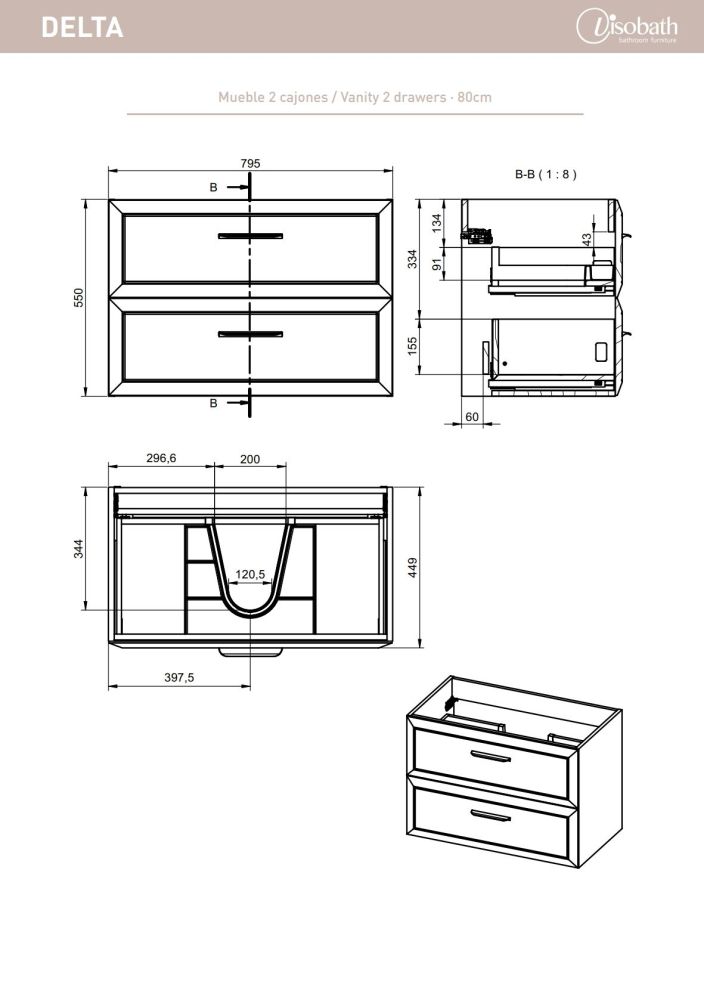 Комплект мебели Visobath Delta, 1200 мм, цвет кварцевый матовый лак (Quarzo), артикул 76405/Delta/De