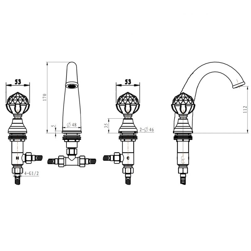 Смеситель для раковины на 3 отверстия IMPERIALE Presente_Комплект