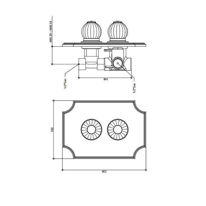 Bongio Rivoli Встраиваемый термостатический смеситель (1 источник) цвет хром/Cristallo 00
