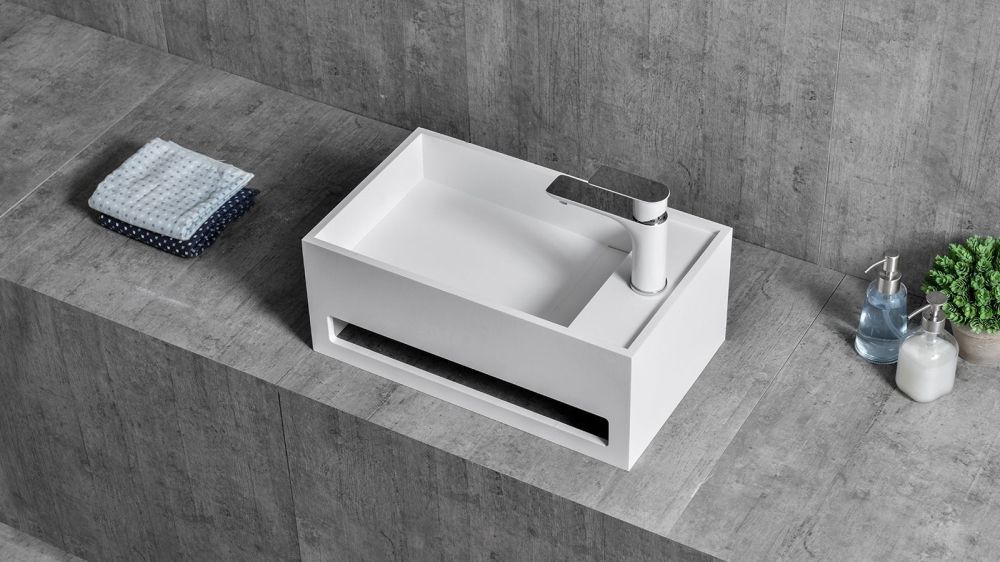 Zenon Luna, подвесная раковина прямоугольной формы, с вырезом под полотенце, 50х30хh20 см, цвет белый матовый, артикул 4000.000.000.000.39677