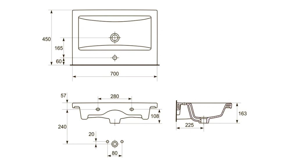 Раковина Cersanit Como S-UM-COM70/1, 70 см, артикул S-UM-COM70/1