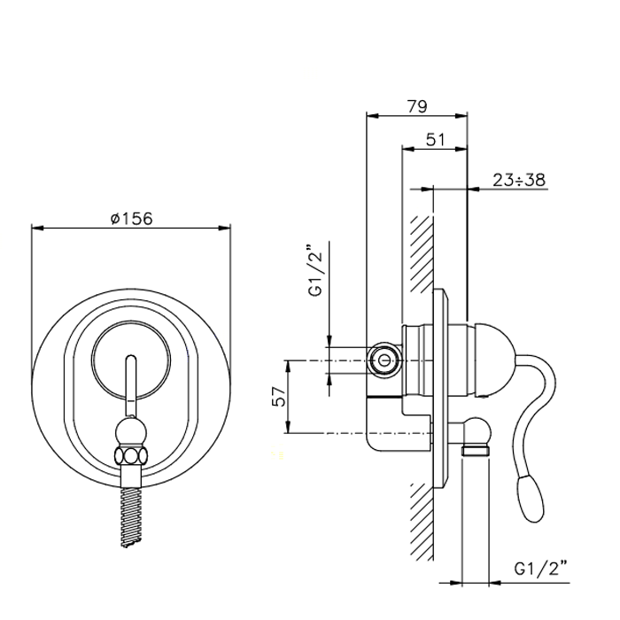 Nicolazzi Signal Наружная часть встраиваемого смесителя для душа “Unico” на 2 отверстия, цвет: хром