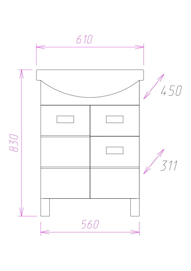 Тумба Onika Балтика 60 напольная, белая, с ящиком (ум. Балтика 60)