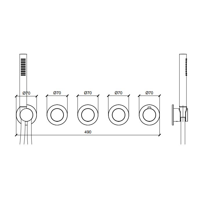 Almar Modular PUSH Внешняя часть термостатического смесителя на 3 потребителя с модулем ручного душа,  цвет нержавеющая сталь брашированная AISI 316 Almar Modular PUSH Внешняя часть термостатического смесителя на 3 потребителя с модулем ручного душа,  цвет нержавеющая сталь брашированная AISI 316