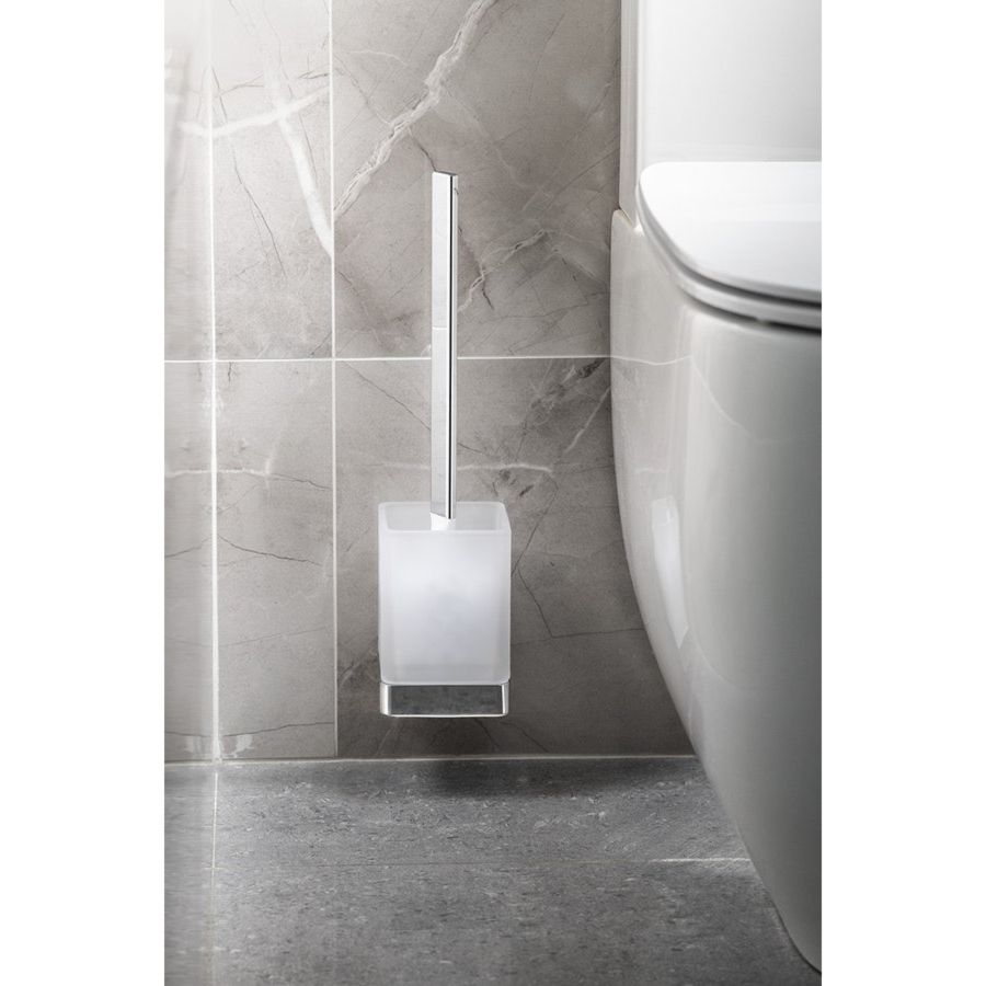 Ершик EVEREST для унитаза, настенный, со стеклянной матовой чашей, 90x90x400 мм, хром, Sapho, артикул 1313-46