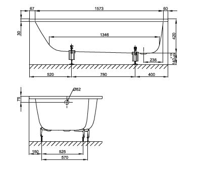 Опора для ванны, Bette, универсальная, комплект-2 штуки, артикул B23-1500