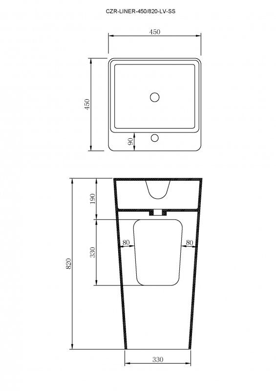 Напольная раковина из искусственного камня Solid Surface 450x450x820, CEZARES CZR-LINER-450/820-LV-SS, артикул CZR-LINER-450/820-LV-SS